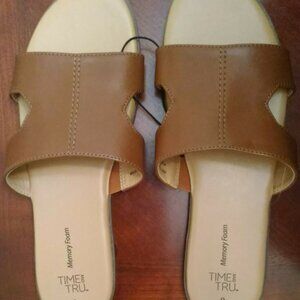 Time and Tru H Band Memory foam Slip on Sandal Women COLOR Brown Cognac